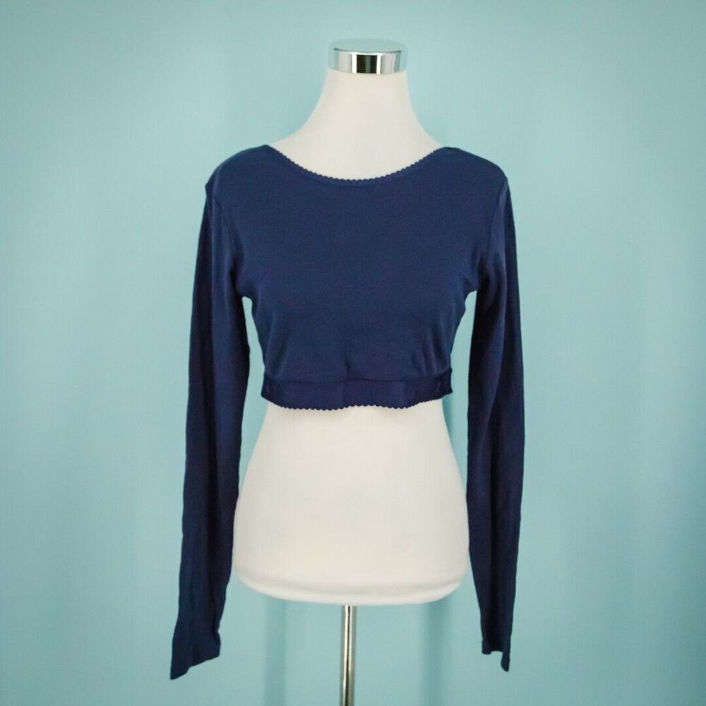 Savage Fenty Size XL Blue Pointelle Knit Jersey Knit Crop Crew Scoop Neck Top